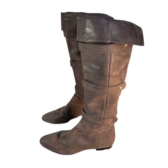 Isola Adora Carbon Brown Metallic Leather Knee High Cuffed Fashion Boot Size 7.5 - Picture 11 of 14